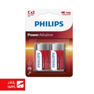 باتری پاور الکالاین سایز متوسط فیلیپس بسته 2 عددی