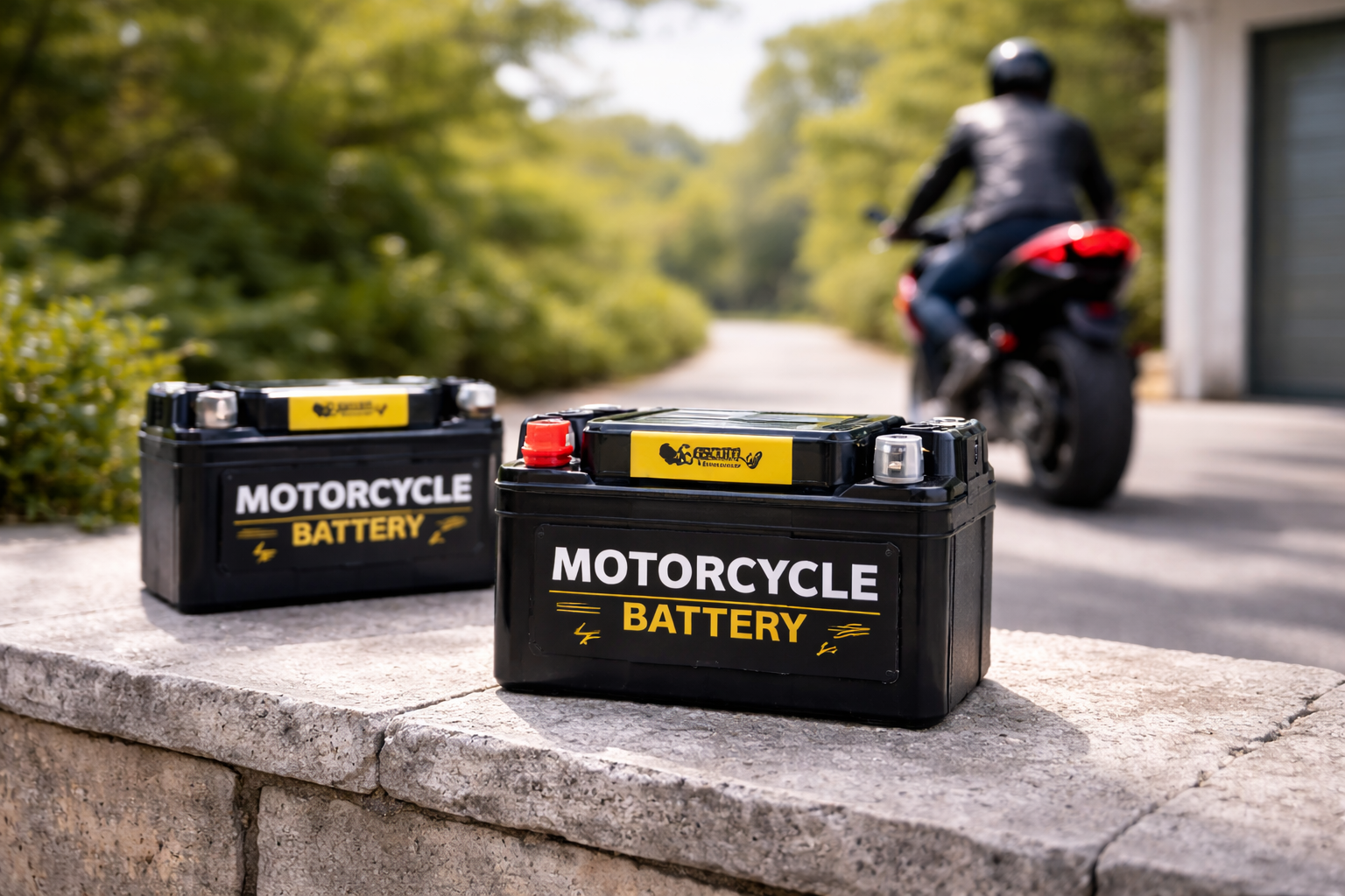 Motorcycle-batteries-on-textured-stone Motorcycle-batteries-on-textured-stone